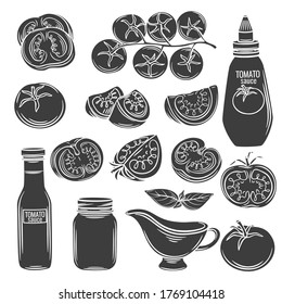 Tomato vegetables sauce and ketchup monochrome glyph icon vector silhouette of tomatoes.