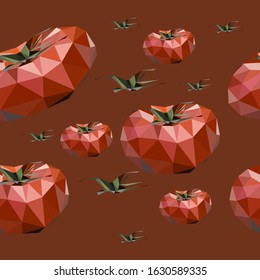 Tomato vegetables. seamless pattern. Organic food. Geometric polygonal vector illustration. bright yellow background.