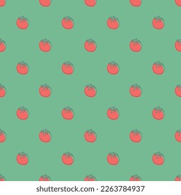 Tomate Gemüse nahtlose Muster. Vegetarische gesunde Bio-Lebensmittel-Hintergrund, Veganische ökologische Produkte. Vektorgrafik.