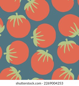 Tomato Vegetables seamless pattern. Vegetarian healthy bio food background, Vegan organic eco products. Vector illustration.