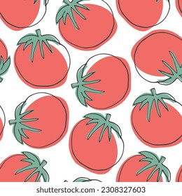 Tomate Gemüse nahtlose Muster. Vegetarische gesunde Bio-Lebensmittel-Hintergrund, Veganische ökologische Produkte. Vektorgrafik.