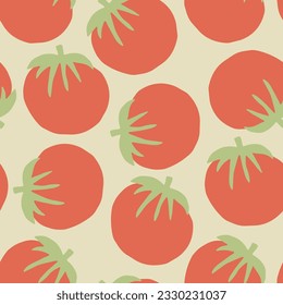 Tomato Vegetables seamless pattern. Vegetarian healthy bio food background, Vegan organic eco products. Vector illustration.