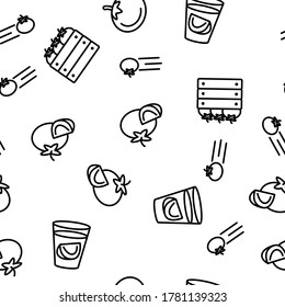 Tomato Vegetarian Food Vector Seamless Pattern Thin Line Illustration
