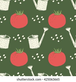 Tomato watering seamless pattern