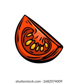 Vector de grabado en cuña de tomate para publicidad mediterránea