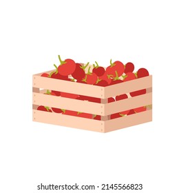 Tomato wooden crate, isometric vector illustration. Cartoon 3d box with fresh farmers harvest, container for ripe vegetables, agricultural grocery products isolated on white. Food storage concept