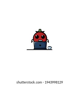 Tomato Work Cartoon Character Vector Illustration Design. Cute, Fun, And Funny Style. Recomended For Vegetable Shop Logo Mascot.