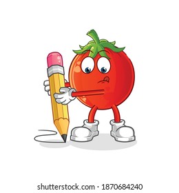 escritura de tomate con carácter de lápiz. vector de mascota de dibujos animados
