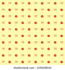 Escritura de tomate y tomate sin fisuras en diseño de vector de fondo amarillo versión geométrica pequeña