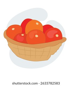 tomatoes in the basket. Basket with Tomatos. Veggies in a Big Brown Container