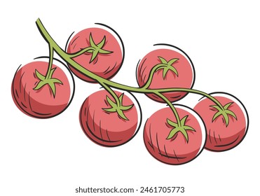 Tomatoes branch isolated on white background. Tomato icon in cartoon style. Vector illustration