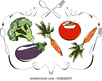 tomatoes, broccoli , carrots and eggplant