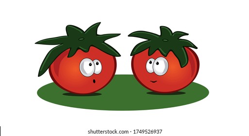 Tomatoes cartoon characters icons on white isolated background vector