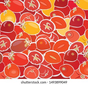 Tomatoes in cartoon format. For tomato growers and label makers. In red and yellow