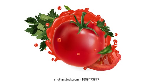 Tomatoes with celery in a vegetable juice splash.