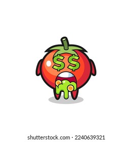 tomatoes character with an expression of crazy about money , cute style design for t shirt, sticker, logo element