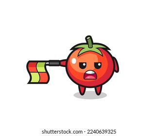 tomatoes character as line judge hold the flag straight horizontally , cute style design for t shirt, sticker, logo element