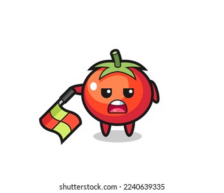 tomatoes character as line judge hold the flag down at a 45 degree angle , cute style design for t shirt, sticker, logo element