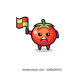 tomatoes character as line judge putting the flag up , cute style design for t shirt, sticker, logo element
