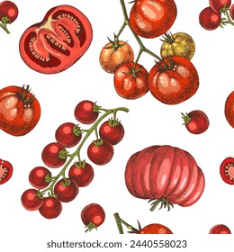 Tomatoes colorful vector seamless pattern