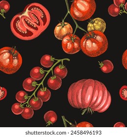 Tomatoes colorful vector seamless pattern