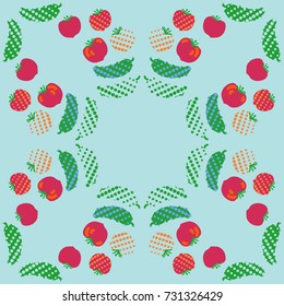 Tomatoes, cucumbers halftone pattern. Hand drawn.