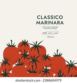 Tomatoes design template. A pile of vegetables. Textured retro style. Vector illustration.