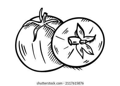 Tomates dibujados con un contorno negro. Gráficos vectoriales