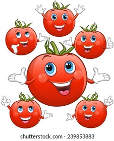 Tomatoes with faces, cheerful.