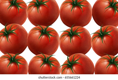Tomatoes filled up the white background in 3d illustration