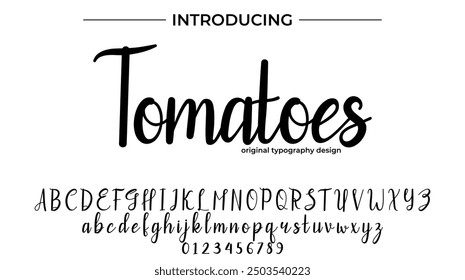 Tomaten Font Stilvoller Pinsel gemalt ein Großbuchstaben, Vektorbuchstaben, Alphabet, Schrift