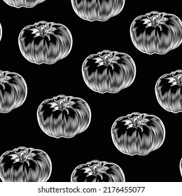 Tomates, alimentos, sabrosa tiza vectorial sin soldadura aislada en el fondo oscuro Concepto de impresión, tarjetas, papel pintado, textura de tela