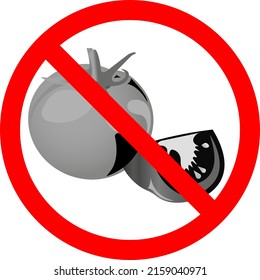 Tomatoes with a forbidden sign. A ban on the import of vegetables was introduced. Flat tomato symbol. Vector illustration.