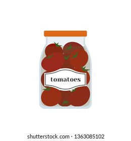 Tomatoes in a glass container. Flat illustration on white background