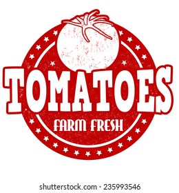 Tomatoes grunge rubber stamp or label on white, vector illustration