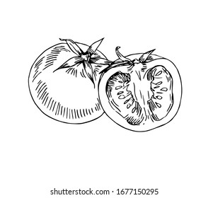 Tomatoes with half in line art style.