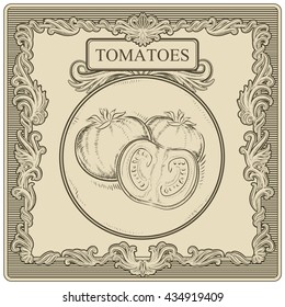 tomatoes hand drawn on patterned frame
