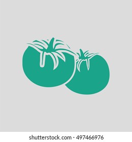Tomatoes icon. Gray background with green. Vector illustration.