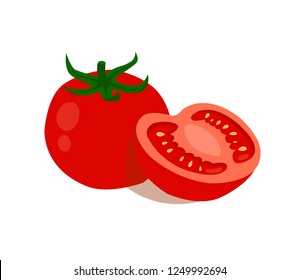 Tomatoes isolated on white background. Tomatoes cut in half on a white background.