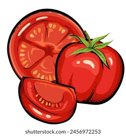Tomatoes for ketchup, tomato juice labels and food packaging design, hand drawn sketch style vector illustration isolated on white background.