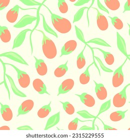 Tomatoes with leaves abstract seamless vector repeat pattern. Cherry tomatoes with leaves vegetable seamless vector repeat pattern.