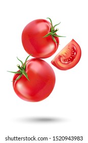 Tomatoes in the middle isolated on white background. Realistic vector in 3D illustration.
