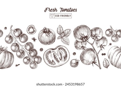 Nahtlose Tomaten-Monochrom-Vektorgrafik