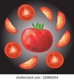 Tomatoes on black background