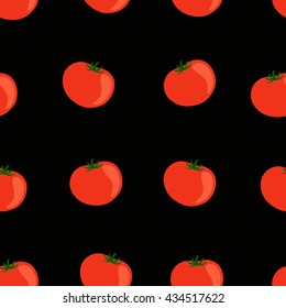 Tomatoes on a black background. Seamless pattern. Vector illustration.