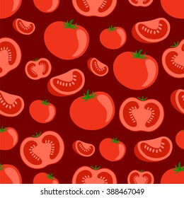 Tomates de fondo marrón. Fondo impecable. Tomates y rodajas de tomate.