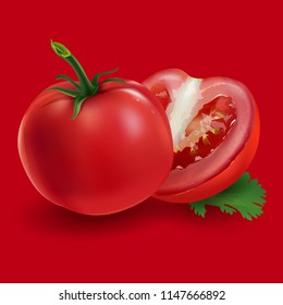 Tomatoes on a red background