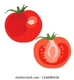 Tomatoes on the white background, Fresh, organic  vegetables. Red cartoon tomato, vector