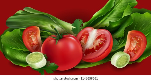 Tomatoes, onions and lettuce