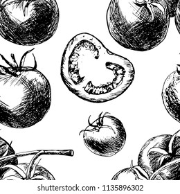 Tomatoes painted by hand with ink and a pen. For your unique design, menus, restaurants, cafes, organic products and much more